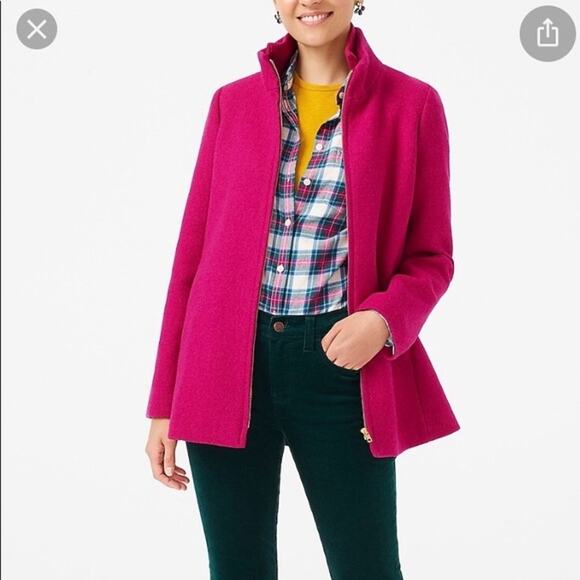 J Crew Village Coat Wool Full Zip Jacket Neon Plum Hot Pink Womens 10 Preppy - Picture 1 of 6